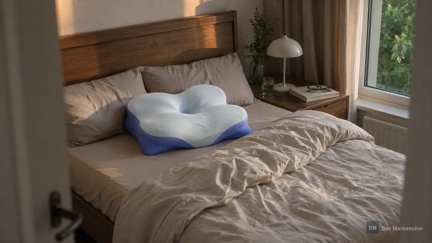 Derila Ergo Kissen auf einem Bett vor dem redaktionellen Fazit